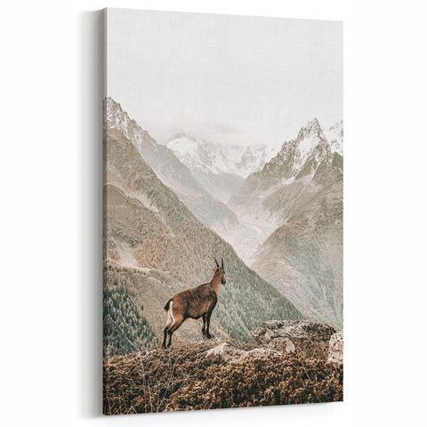 Rustic Farmhouse Wall Art - Vintage-Inspired Mountain Scene with Wildlife