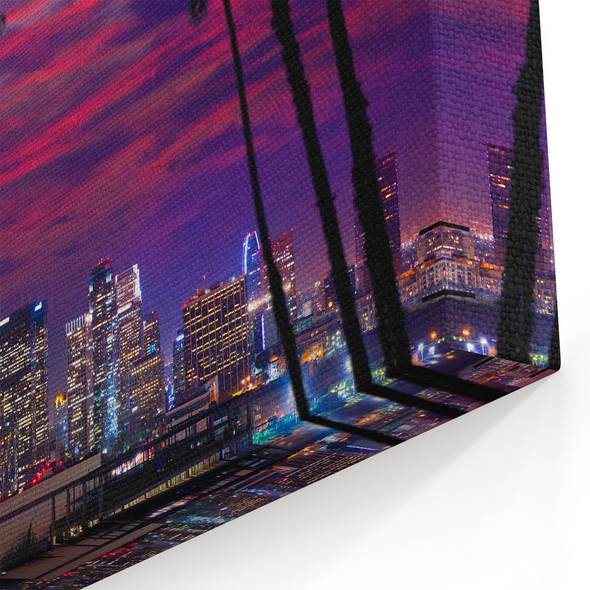 Los Angeles Skyline Art - Vibrant LA Cityscape at Sunset with Palm Trees