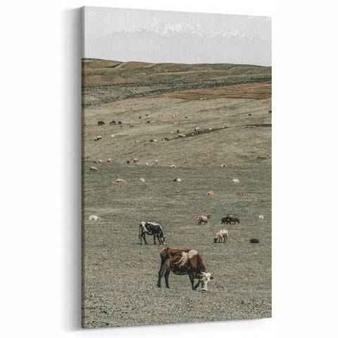 Farmhouse Wall Art - Rolling Hills with Grazing Cattle for Rustic Decor