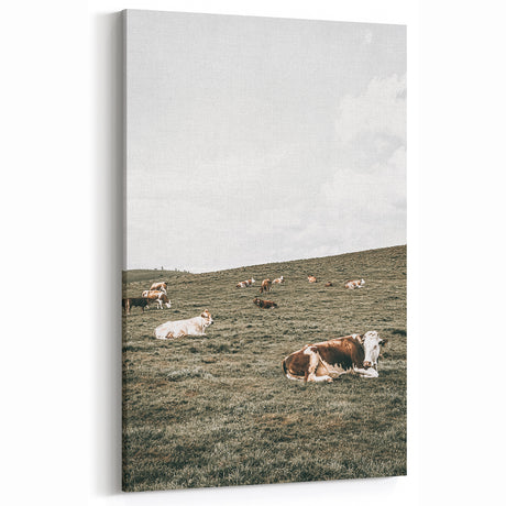 Farmhouse Wall Art - Serene Pasture with Resting Cattle for Country Decor