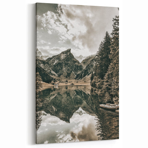 Farmhouse Wall Art - Majestic Mountain Lake Reflection for Rustic Decor