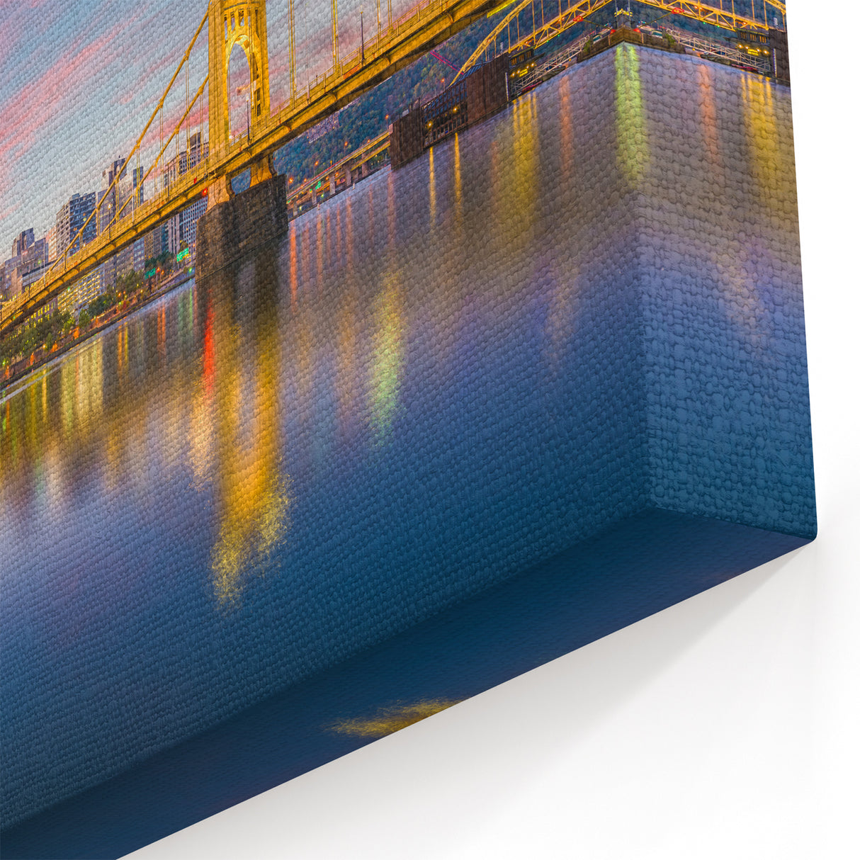 Pittsburgh Skyline Wall Art – Vibrant Sunset Cityscape with Yellow Bridge