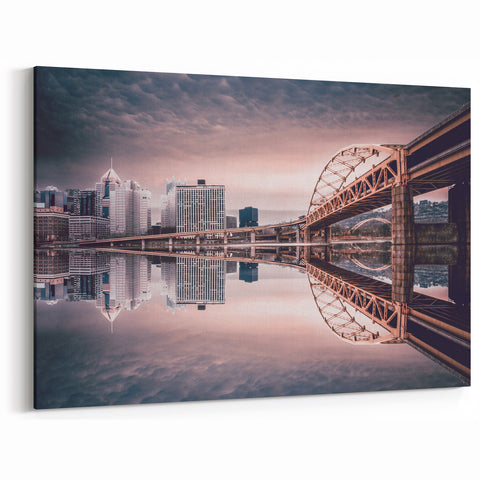 Vintage Map of Pittsburgh Prints – Reflection Cityscape and Bridge Art