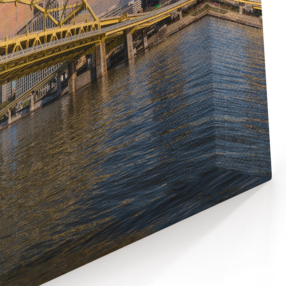 Custom Pittsburgh Wall Art – Yellow Bridge at Sunset over Cityscape