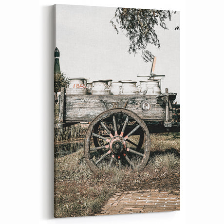 Vintage Farmhouse Wall Art: Rustic Cart with Milk Cans - Country Decor
