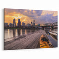 Framed Portland Skyline Prints - Sunset Waterfront with Bridge View