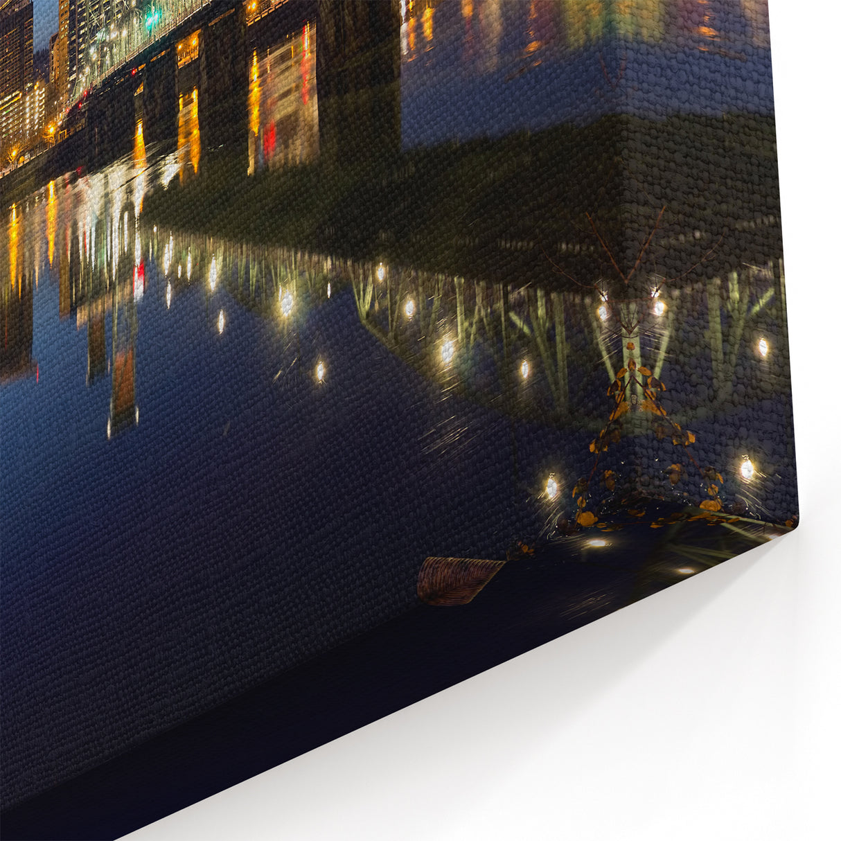 Portland Oregon Canvas Art - Night Skyline Reflections with Bridge