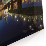 Portland Oregon Canvas Art - Night Skyline Reflections with Bridge