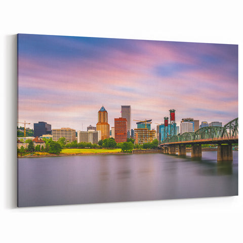 Portland Oregon Canvas Art of Skyline and Bridge – Customizable Wall Print