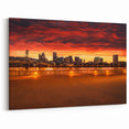 Framed Portland Skyline Prints – Fiery Sunset Over the Waterfront