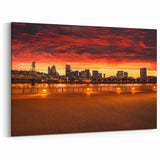 Framed Portland Skyline Prints – Fiery Sunset Over the Waterfront