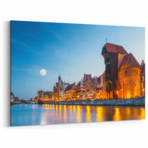 Warsaw Cityscape Art - Gdańsk Waterfront at Moonlit Night