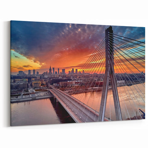 Warsaw Cityscape Art - Sunset Over Świętokrzyski Bridge