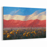 Polish Landscape Paintings - Polish Flag Over Wildflower Meadow