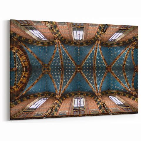 Poland Canvas Art - Starry Vaulted Ceiling of Historic Polish Architecture