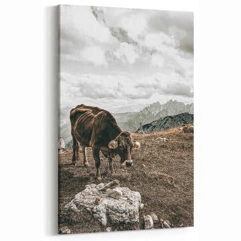 Mountain Cow Grazing Wall Art | Rustic Farmhouse Decor for Country Homes