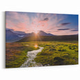 Scenic Norway Wall Decor - Sunset Over Mountains and Green Fields