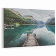 Fjords of Norway Canvas - Serene Mountain Pier and Reflective Water