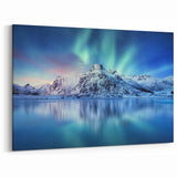 Northern Lights Norway Art - Snowy Mountain Reflections and Aurora