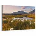 Scenic Norway Wall Decor - Cotton Grass and Mountains at Sunset
