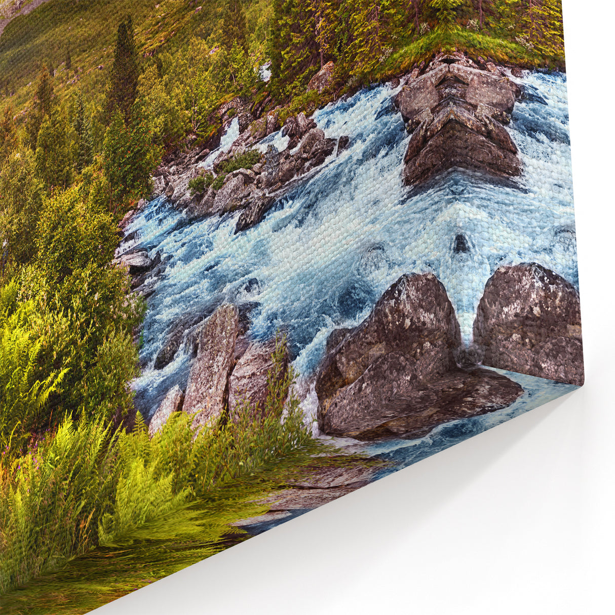 Scenic Norway Wall Decor - Rustic Cabins, River, and Mountain Sunset
