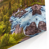 Scenic Norway Wall Decor - Rustic Cabins, River, and Mountain Sunset