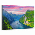 Fjords of Norway Canvas - Cruise Ship in Lush Mountains at Sunset