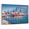 Norway Wall Art - Snowy Red Cabins and Coastal Village in Winter