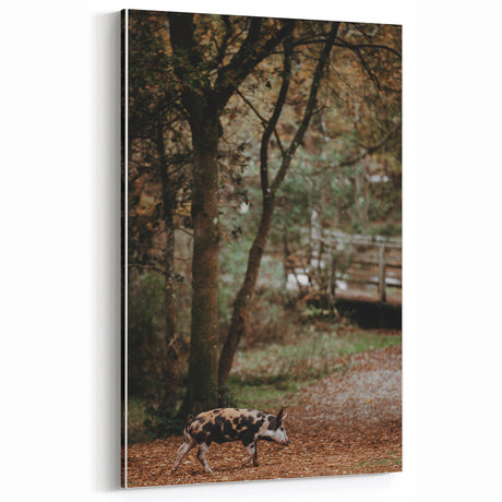 Rustic Pig in Forest Wall Art – Vintage Farmhouse Animal Decor Print