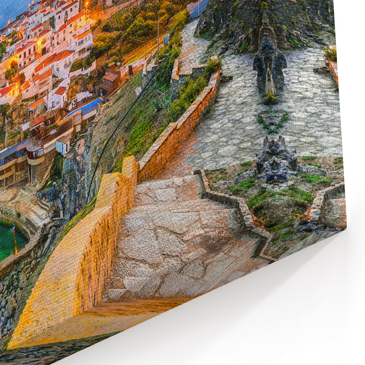 Scenic Lisbon Artwork - Azenhas do Mar Coastal Village at Dusk