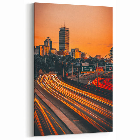 Boston Sunset Traffic Lights – Vibrant Massachusetts Cityscape Wall Art