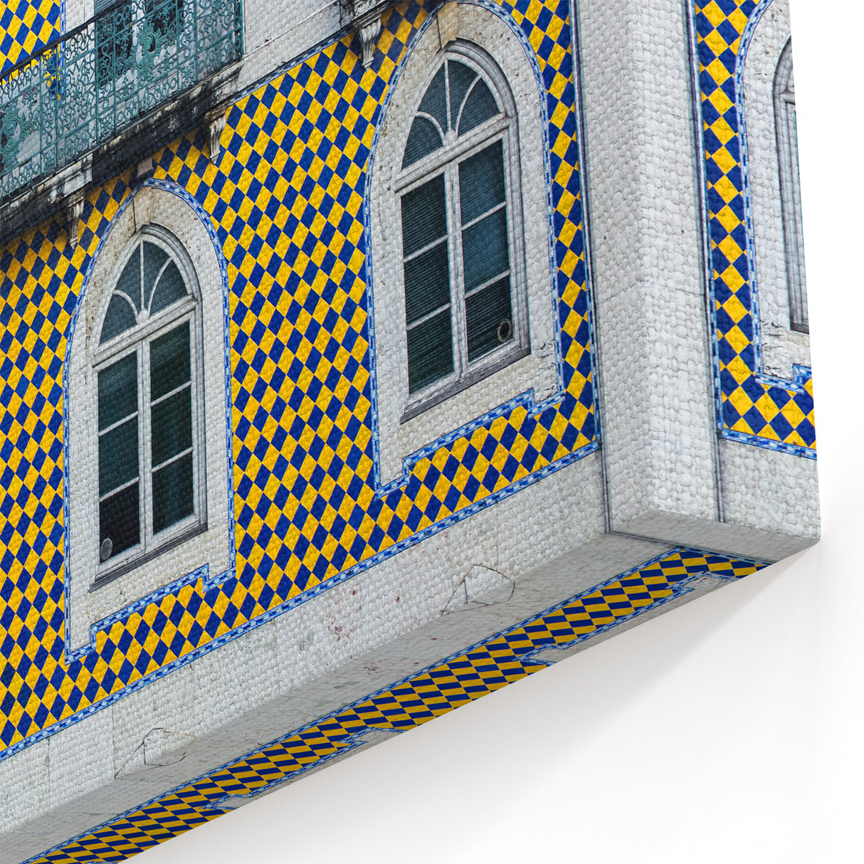 Lisbon Wall Art - Traditional Yellow and Blue Tiled Facade Design