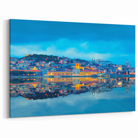 Lisbon Cityscape Painting - Nighttime Waterfront View of Lisbon Landmarks
