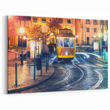 Lisbon Canvas Prints - Iconic Tram 28 at Night on Cobblestone Streets