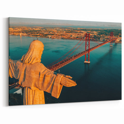 Lisbon Cityscape Painting - Cristo Rei and 25 de Abril Bridge at Sunset