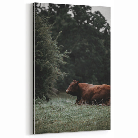 Rustic Cow in Meadow Wall Art – Farmhouse Animal Nature Decor Print