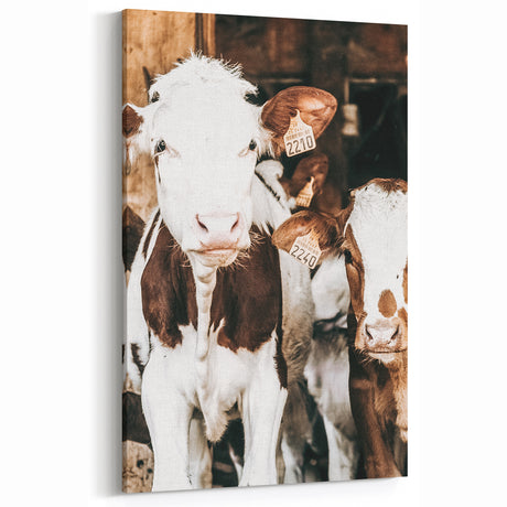Farmhouse Wall Art of Calves in Barn - Rustic Country Style Decor