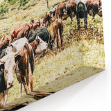 Farmhouse Wall Art – Mountain Valley with Grazing Cows Print for Rustic Decor