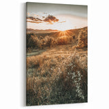 Farmhouse Wall Art – Golden Sunset over Countryside Hills for Rustic Decor