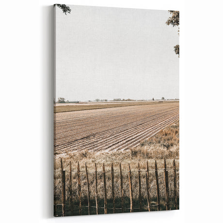 Farmhouse Wall Art – Plowed Field with Rustic Fence Print for Country Decor
