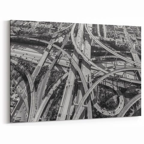 Intricate Aerial Highway Network - Black and White LA Freeway Art