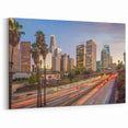 Golden Hour in Downtown LA - Vibrant Cityscape with Palm Trees and Light Trails