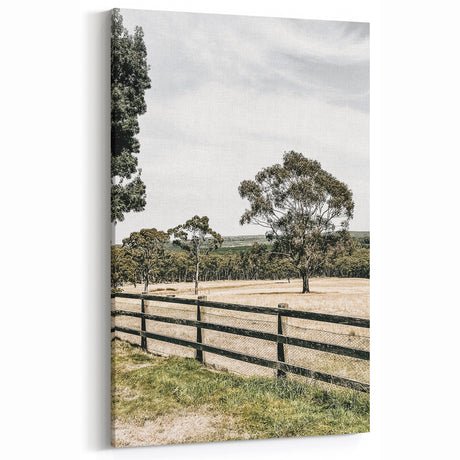 Farmhouse Wall Art – Fenced Pasture with Trees Print for Rustic Decor