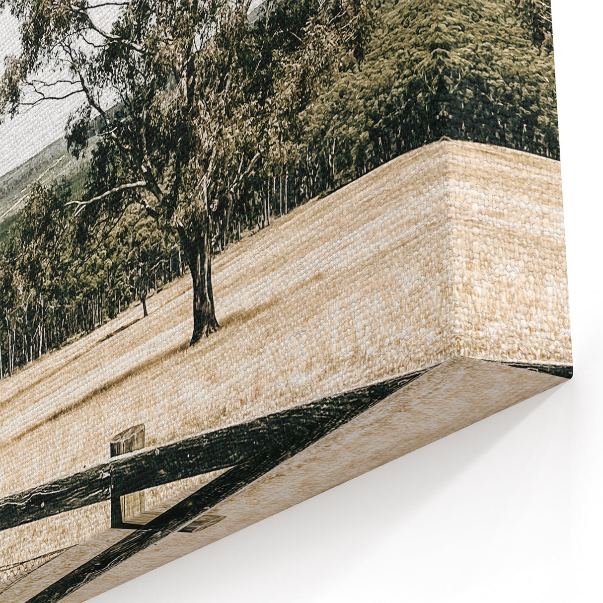 Farmhouse Wall Art – Fenced Pasture with Trees Print for Rustic Decor