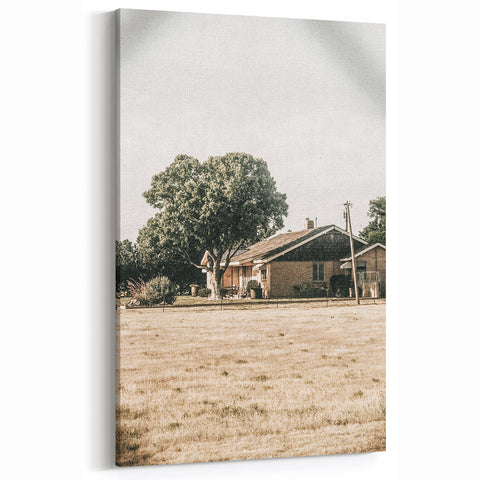 Farmhouse Wall Art – Tranquil Country Home under Oak Tree Print