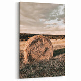 Farmhouse Wall Art - Serene Hay Bale in Field with Rustic Country Charm