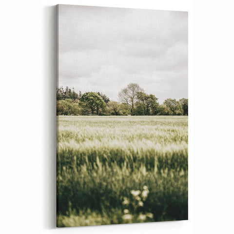 Farmhouse Wall Art - Tranquil Green Field with Trees and Rustic Charm