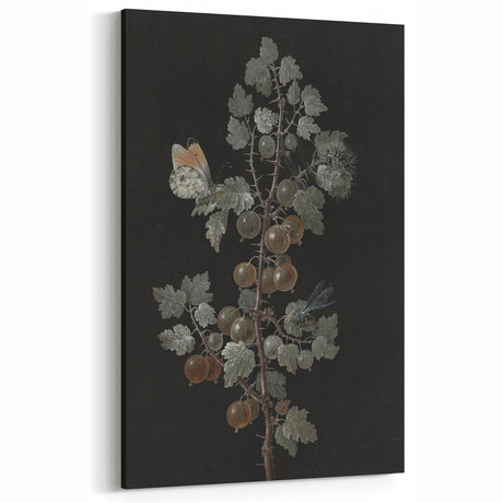 Dark Moody Wall Art - Intricate Botanical with Insects for Elegant Decor