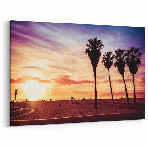 Venice Beach Canvas - Stunning Sunset with Palm Trees by the Shore