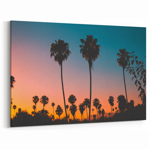 LA Sunset Palm Trees Art - Silhouetted Palms Against a Vibrant Sky